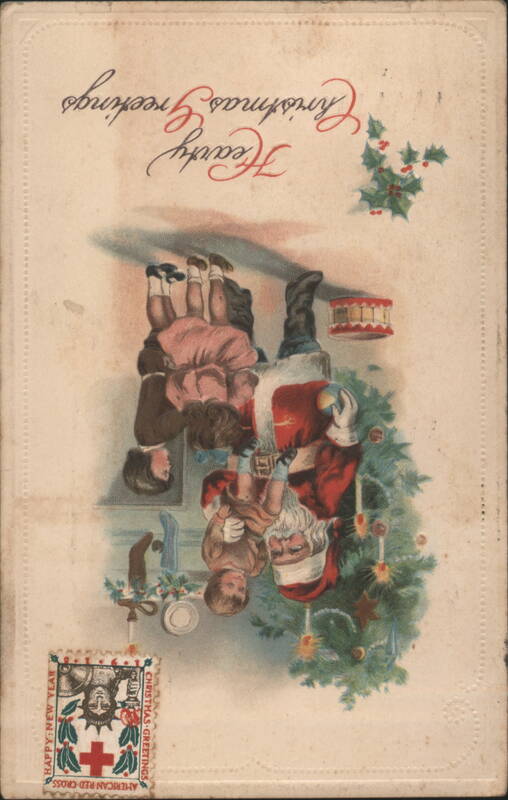 Hearty Christmas Greetings with Santa Claus, Children, and Christmas Tree