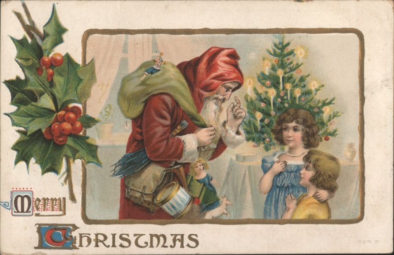 Santa Claus with Children and Christmas Tree