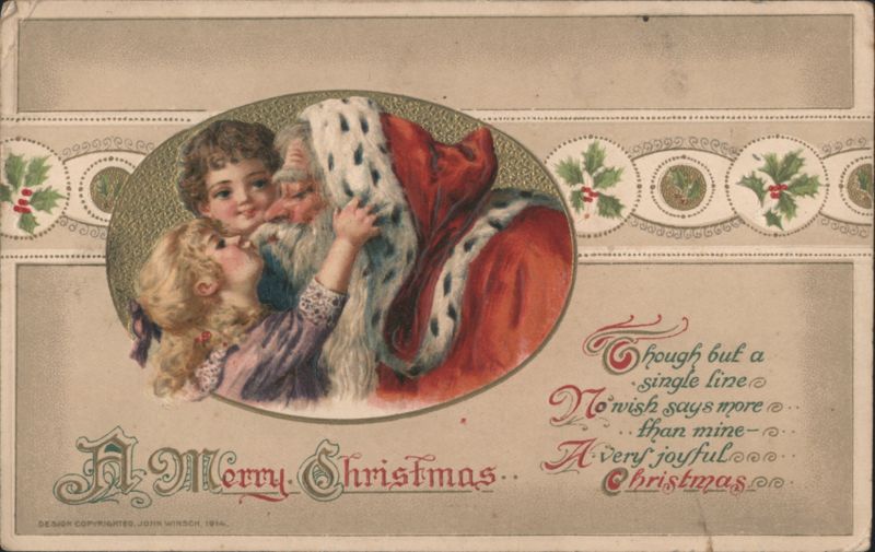 Santa Claus Embracing Children, Merry Christmas Greeting