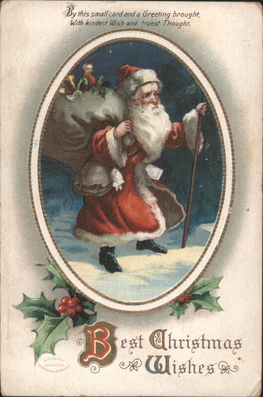 Santa Claus with Sack of Toys in Snow, Best Christmas Wishes