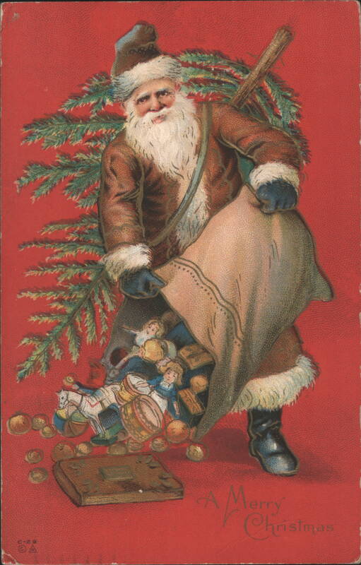 Santa Claus with Sack of Toys and Coins, A Merry Christmas