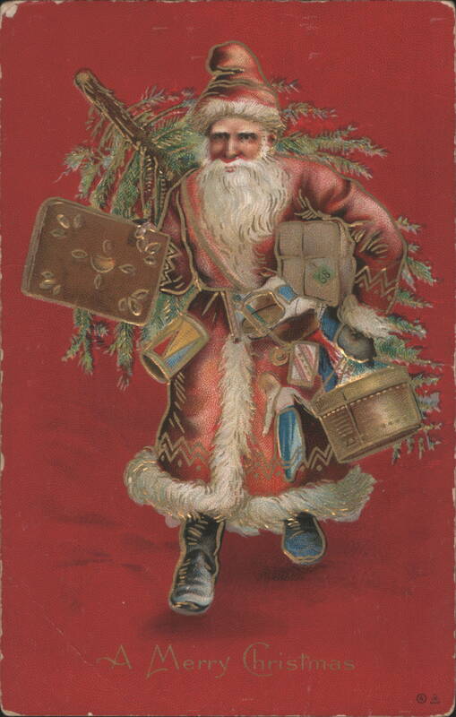 Santa Claus with Gifts & Christmas Tree, A Merry Christmas