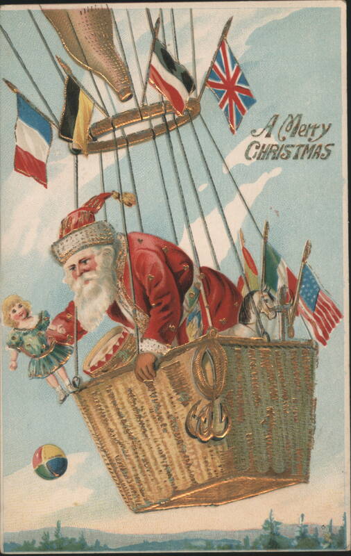Santa Claus in Hot Air Balloon with International Flags