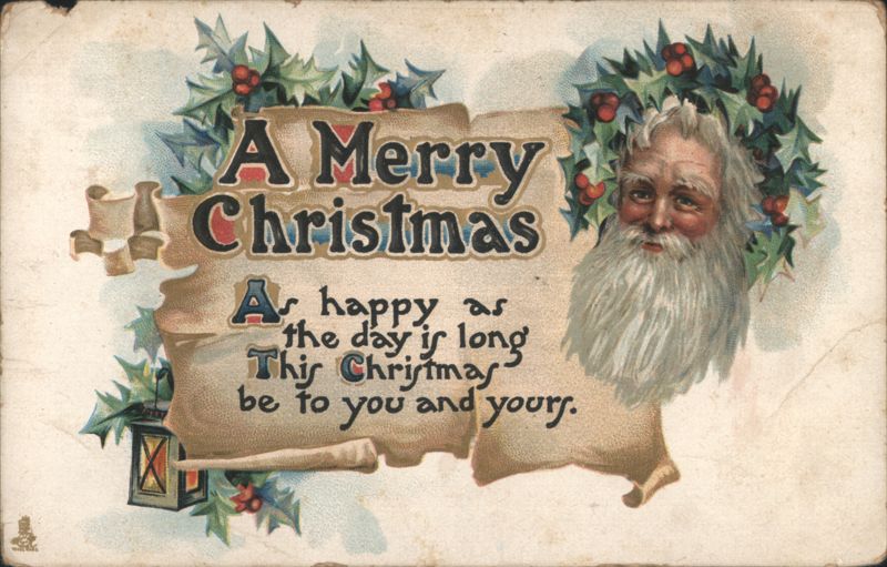 A Merry Christmas Santa Claus with Holly and Berries Greeting