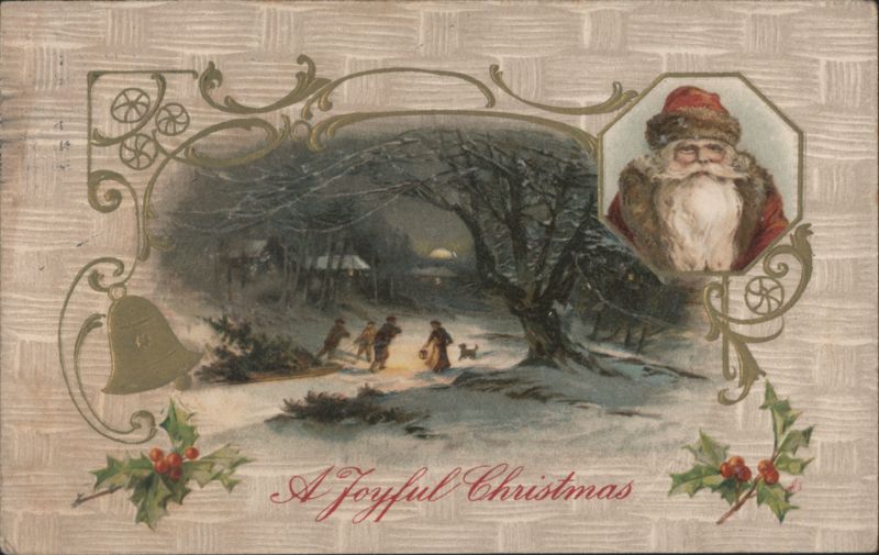 A Joyful Christmas Winter Scene with Santa Claus & Tree Gathering