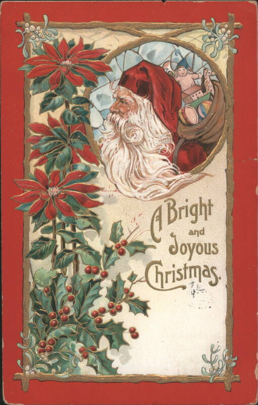 Santa Claus with Poinsettias & Holly, A Bright and Joyous Christmas
