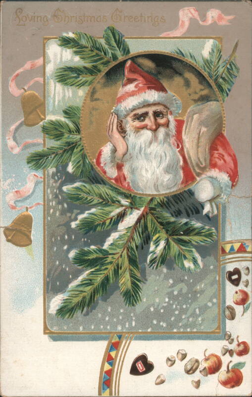 Loving Christmas Greetings with Santa Claus & Snowy Pine Branches