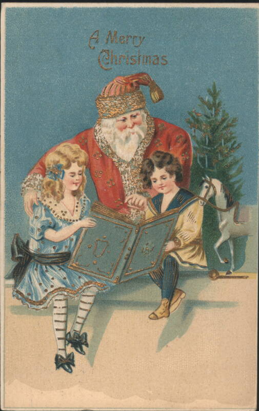 Santa Claus Reading to Children, A Merry Christmas Greeting