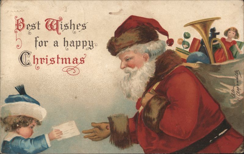 Santa Claus Giving Letter to Child, Christmas Wishes