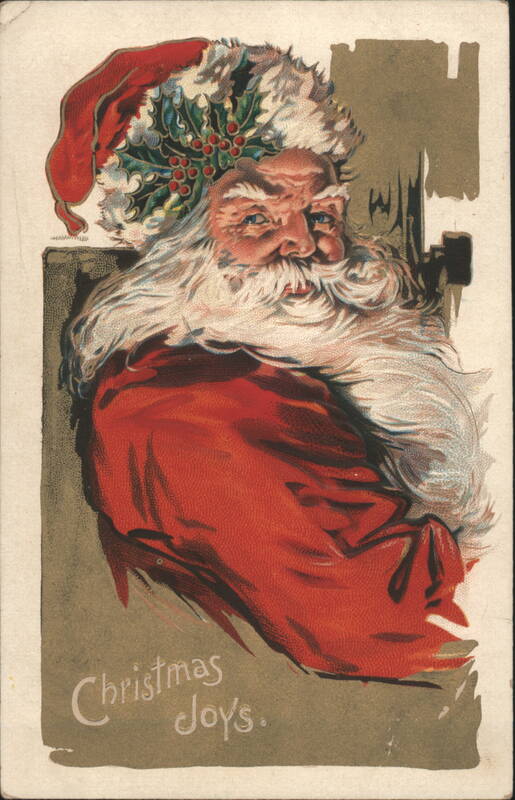 Santa Claus with Holly Wreath, Christmas Joys