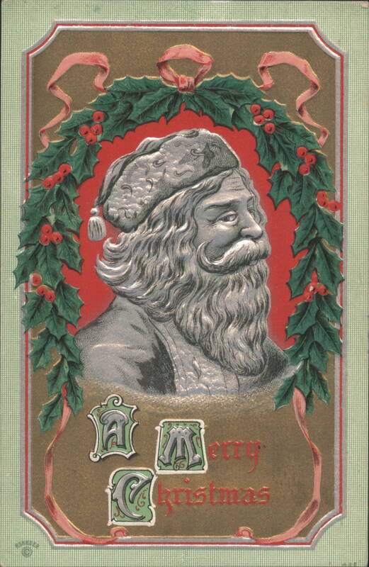 Santa Claus in Holly Wreath, A Merry Christmas Greeting
