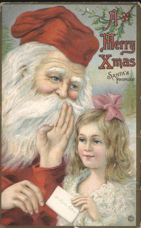 Santa Claus Whispering to Little Girl, A Merry Xmas, Santa's Promise