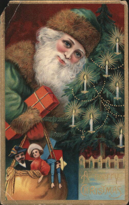 Santa Claus with Christmas Tree, Children, and Presents