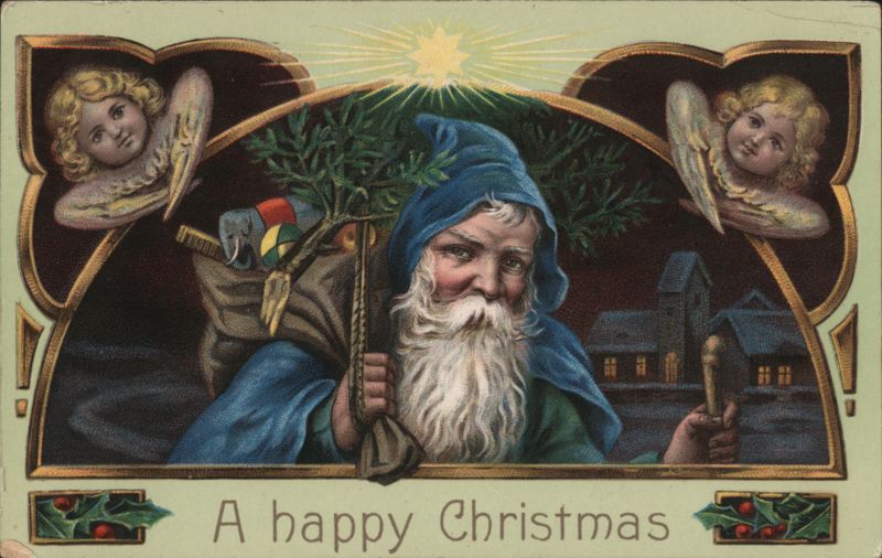 A Happy Christmas, Santa Claus with Angels and Village