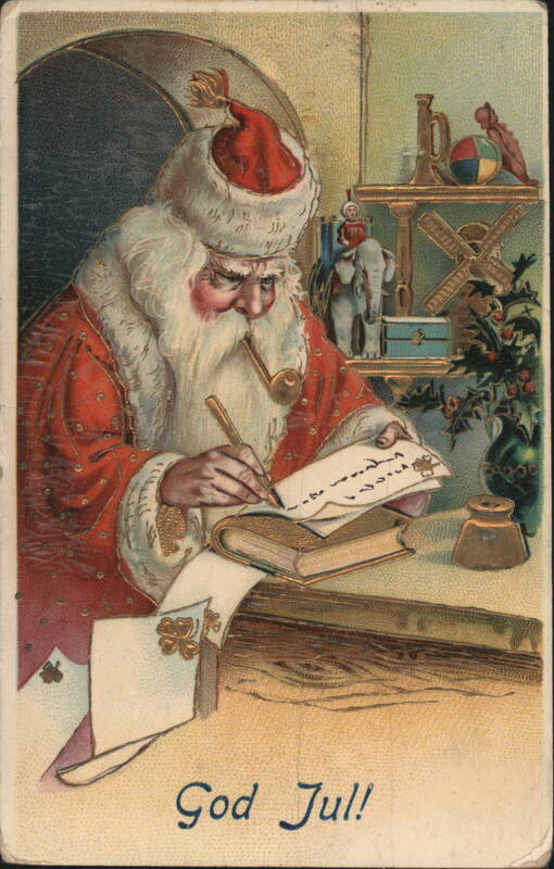 Santa Claus Writing Letters Smoking Pipe God Jul