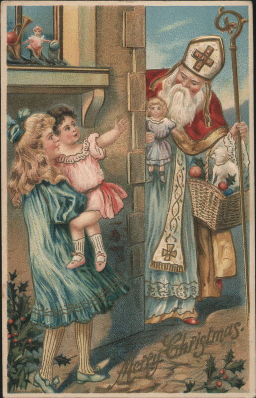 Saint Nicholas with Girls and Toys, Merry Christmas