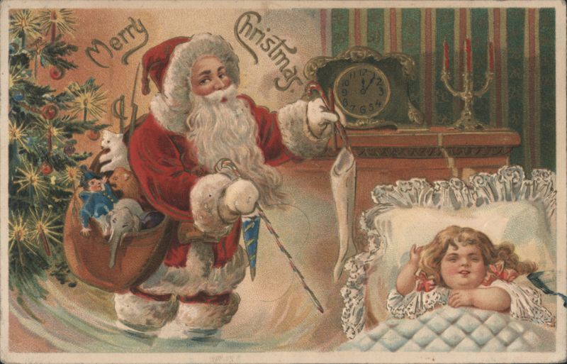 Merry Christmas Santa Claus Delivering Toys to Sleeping Child