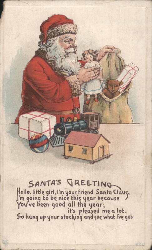 Santa's Greeting with Doll, Bear, Train, House & Presents