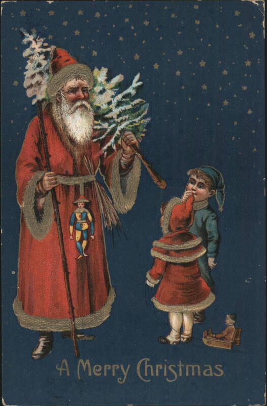 Santa Claus with Children and Christmas Tree, A Merry Christmas