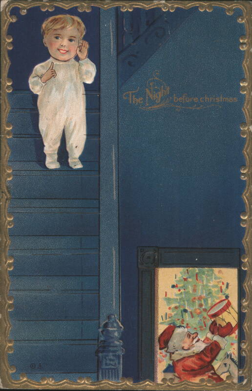 Child on Stairs with Santa Claus and Christmas Tree