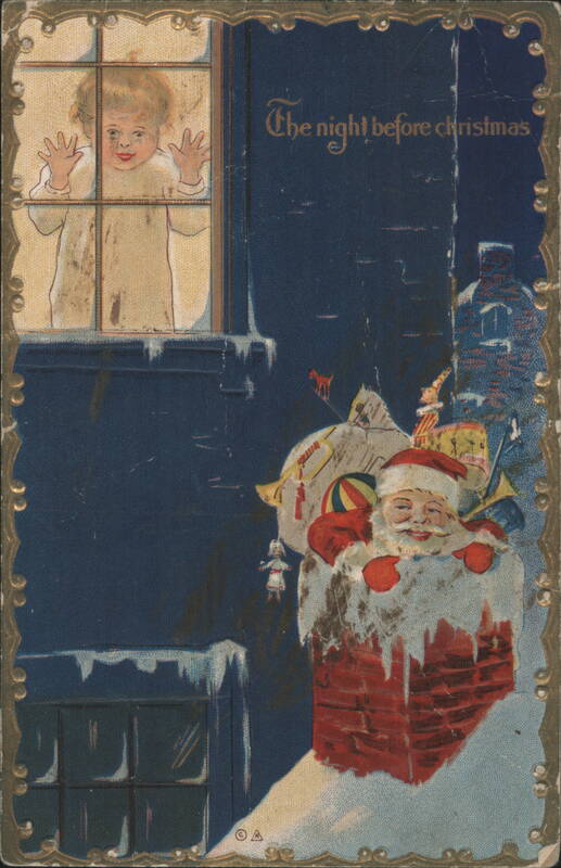 The Night Before Christmas Santa in Chimney with Child Watching