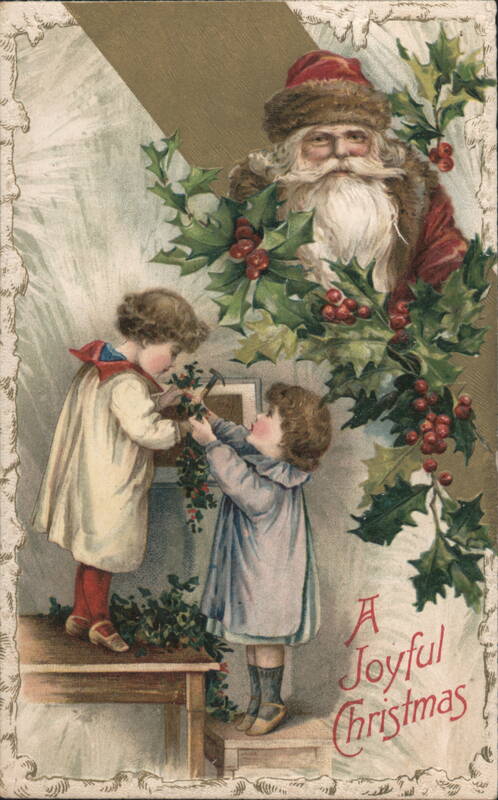Santa Claus Watching Children Decorate with Holly, A Joyful Christmas