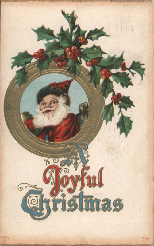 A Joyful Christmas Santa Claus with Holly and Berries