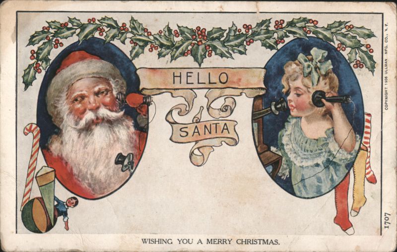 Hello Santa: Girl on Phone with Santa Claus, Christmas Greeting