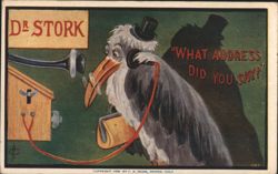 Dr. Stork on Telephone, "What Address Did You Say?" Postcard
