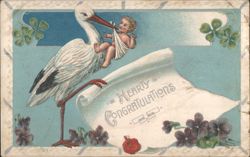 Stork Delivering Baby with Hearty Congratulations Message Postcard