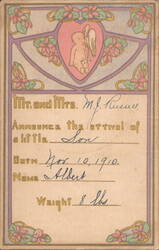 Mr. and Mrs. M. J. Russell Announce Birth of Son Albert, 1910 Postcard