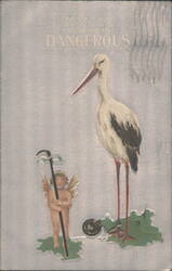 Beware the Bird is Dangerous, Stork and Cherub Postcard