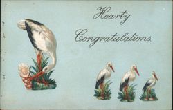 Hearty Congratulations Storks Delivering Baby Postcard