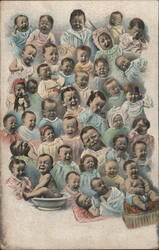 Large Group of Babies with Expressive Faces, Many Crying Postcard
