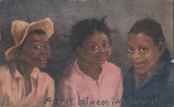 "A Rose Between Two Thorns" Black Americana children Postcard