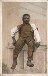 Sunny Jim, Young Black Boy in Torn Overalls and Striped Cap Postcard
