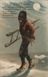 A Lad and a Ladder, Black Americana Valentine's Day Poem Postcard