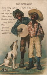 The Serenade: Black Americana with Banjo, Dog, and Valentine Poem Postcard