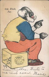 Old Black Joe Caricature Smoking Pipe on Wax Candy Box Postcard