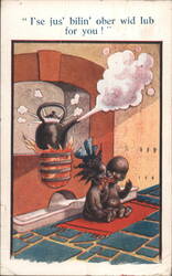 Black Americana Children, Boiling Kettle, 'Bilin' Ober Wid Lub' Postcard