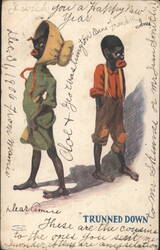 Black Americana Caricature, 'Trunned Down' New Year's Greeting 1906 Postcard