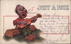 Black Americana Caricature Man Playing Guitar Singing Just a Note Postcard