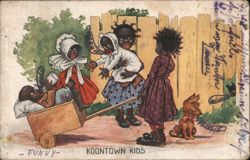 Funny Koontown Kids Playing with Dog Postcard
