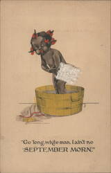 Black Americana Caricature Child in Tub, 'SEPTEMBER MORN' Postcard