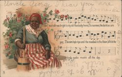 Black Americana Woman Churning Butter, My Old Kentucky Home Song Lyrics Postcard
