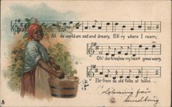African American Woman Doing Laundry, 'Old Folks at Home' Song Lyrics Postcard