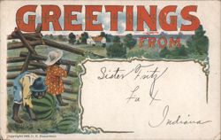 Greetings from Indiana, Black Children with Watermelon Postcard