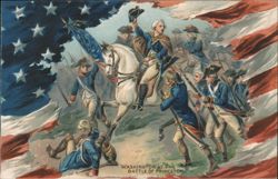 George Washington at Battle of Princeton, American Flag Postcard
