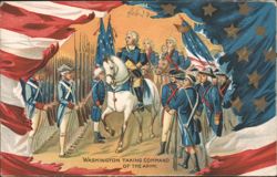 George Washington Taking Command of the Army with Colonial Soldiers Postcard