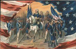 George Washington Taking Command of the Army, American Flags Postcard